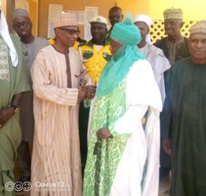 From right Kanwan Katsina District Head ketare Alhaji Usman Bello Kankara beign welcomed by the Director General or Katsina State Road Transport Author KASAROTA rtd AIG Danlami Yar Adua in his office during the courtesy call